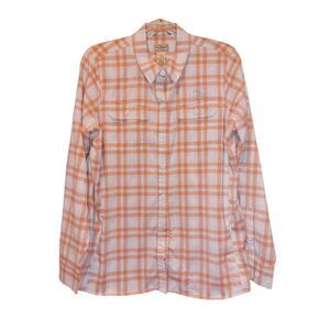 L.L. Bean Womens Peach Plaid No Fly Zone Button Up Top Size M Camping Gorpcore